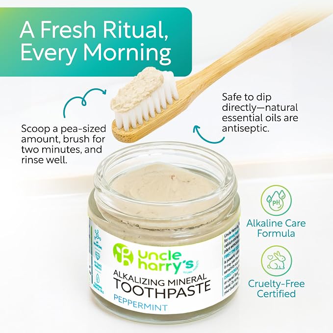 Uncle Harry's Peppermint Remineralizing Toothpaste | Natural Whitening Tooth Paste Freshens Breath & Promotes Enamel | Vegan Fluoride Free Toothpaste (4 Pack)