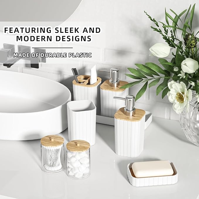 XLHOMO Bathroom Set - 25PC White Bathroom Set with Shower Curtain and Rugs, Bathroom Accessories Set, White Shower Curtain Set with Bathroom Trash Can