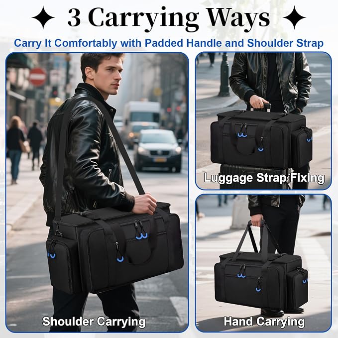 Large Dj Cable Bag with Laptop and Microphone Pocket, Dj Bag for Equipment and Music Accessories with Detachable Dividers, Bottom Pad, Dj Gig Bags for Musicians, Professional, Travel, Blue