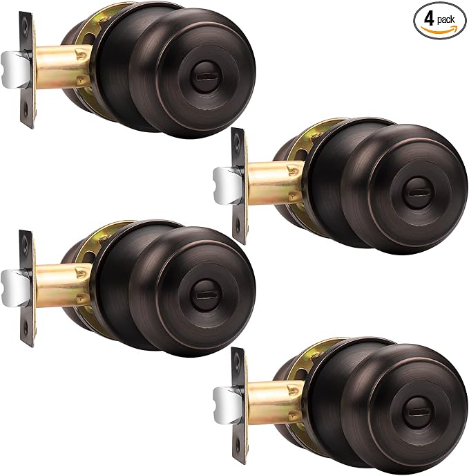 Probrico Privacy Door Lock Bedroom Door Knobs with Lock, Bathroom Door Knob, Oil Rubbed Bronze, 4 Pack