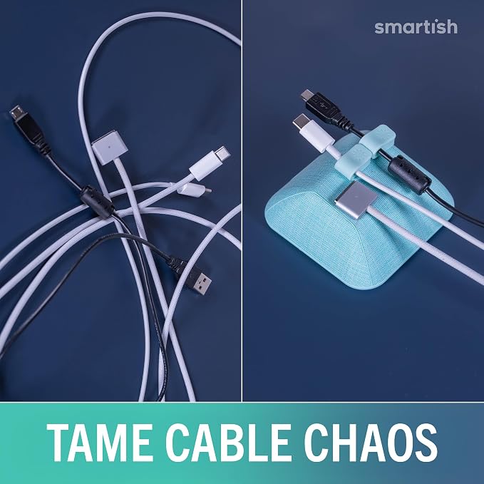 Smartish® Magnetic Cord Holder - Cable Wrangler Organizer with Magnet Clips for Charger Management on Desktop, Nightstand, or Side Table for All Cables, USB-C, Lightning Cables - Teal Me More