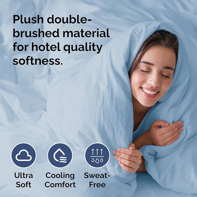Duvet Cover Full Size Set - Extra Soft Full Duvet Cover 80" x 90" with 2 Pillow Shams for Women, Men, Kids & Teens - Hotel Luxury, Easy-Care w/ Zipper Closures & Ties - Comfy & Breathable (Sky Blue)