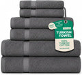 SALBAKOS 100% Turkish Cotton Bathroom Towel Set of 6-Piece, Gray | 630 Gsm Thick Super Soft Highly Absorbent 2 Bath + 2 Hand + 2 Washcloth Towels Sets, Giftable, Hotel Quality, Made in Turkey