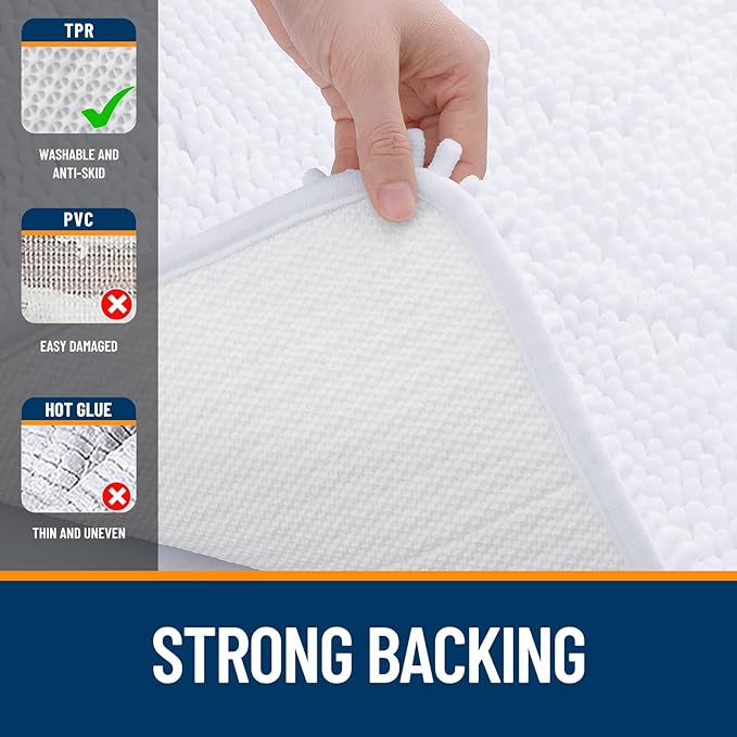 OLANLY Large Bathroom Rugs 59x35, Extra Soft Absorbent Chenille Bath Rugs, Rubber Backing Quick Dry, Machine Washable Bath Mats for Bathroom Floor, Tub and Shower, Home Decor Accessories, White