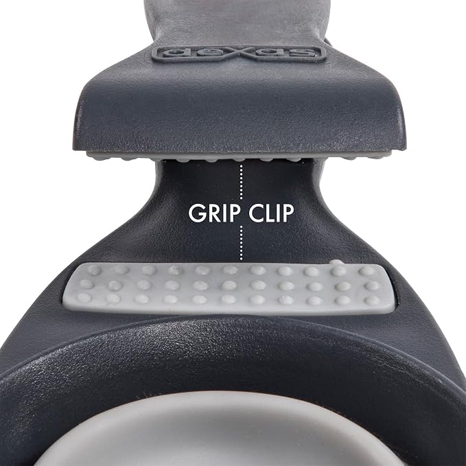 Dexas Popware for Pets Collapsible Klip Scoop, 3-in-1 Pet Food Scoop, Measuring Cup and Bag Clip, 1/2 Cup Capacity, Light Gray