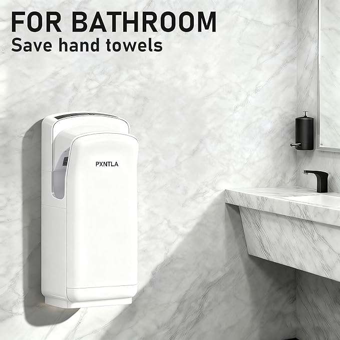 Vertical Hand Dryer - Hand Dryers for Commercial Bathrooms with HEPA Filter - Hand Dryer for Modern Home Bathrooms with High Speed Jet Air Motor (White)
