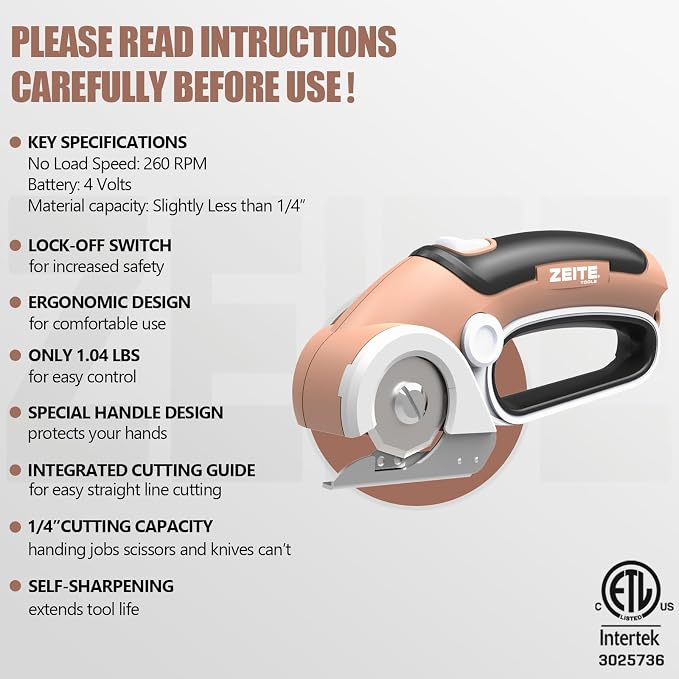 ZEITE 4V Cordless Electric Scissors Cardboard Cutter with 2 Blades,Storage Case,Rotary Cutter for Box Plastic Carpet Fabric, Easy to Hold and Safe,Mocha