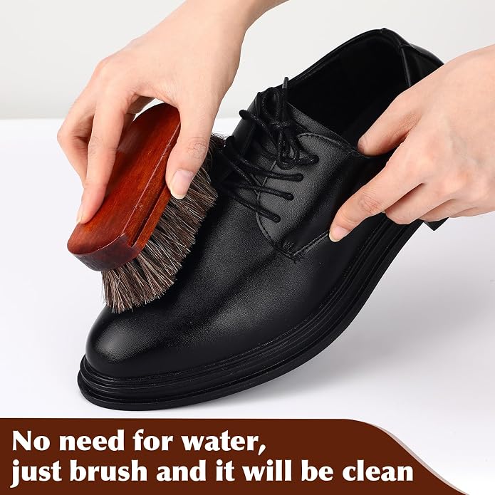 LemonRoad 12 Pcs Bulk Leather Horse Hairbrush Shoe Shining Brush with Wooden Concaved Handle Upholstery Cleaning Brush for Boots, Car Seats, Leather Sofas, Furniture, Wallets, Bags
