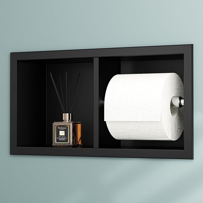 Neodrain Dual Roll Recessed Toilet Paper Holder - 304 Stainless Steel Hidden in-Wall Design Simple Loading and Unloading Space-Saving for Modern Bathrooms (Black)