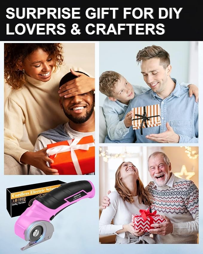 Christmas Stocking Stuffer for Women, Cordless Electric Scissors Box Cutter | Cardboard Cutter for Cutting Carpet Leather, Rechargeable & Safety Lock, Tools Gifts for Men Dad Adults Him on White Elephant