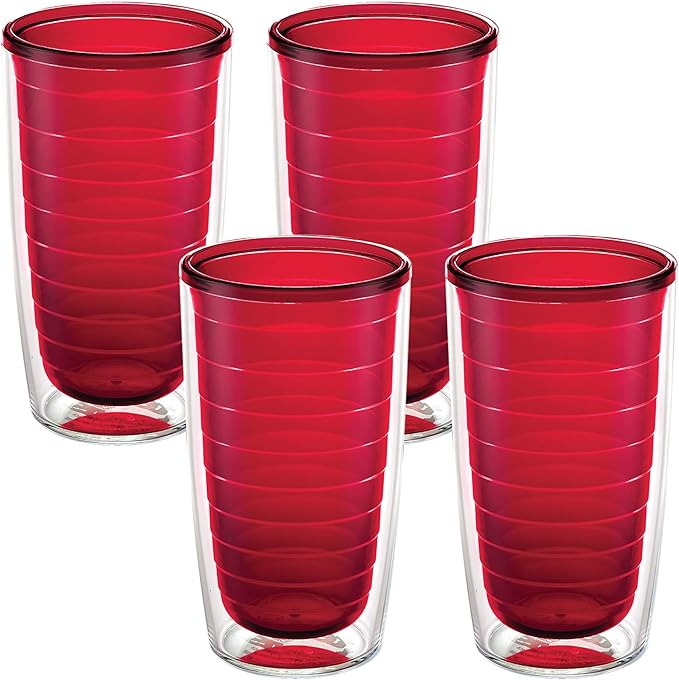 Tervis 16oz Tritan Tumbler | Tabletop Collection, Red | Made in USA, Double-wall Insulated, Shatterproof, BPA-Free, Dishwasher Safe, Fits Most Cupholders, Great to Gift, Set of 4