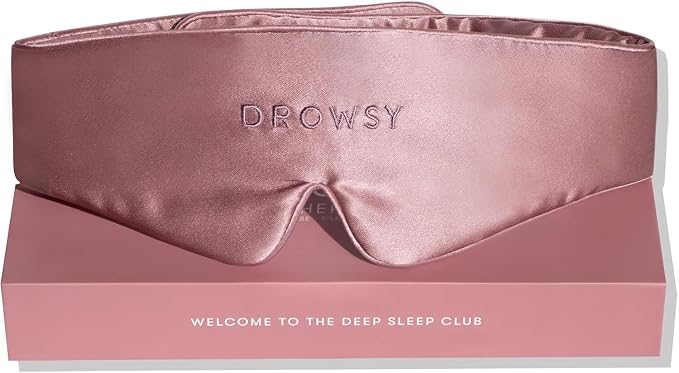 Drowsy Featherweight Silk Sleep Mask – Luxury Blackout Eye Mask for Sleeping & Travel, 100% Mulberry Silk, Lightweight Comfort, Adjustable Strap, Protects Skin & Hair - Damask Rose