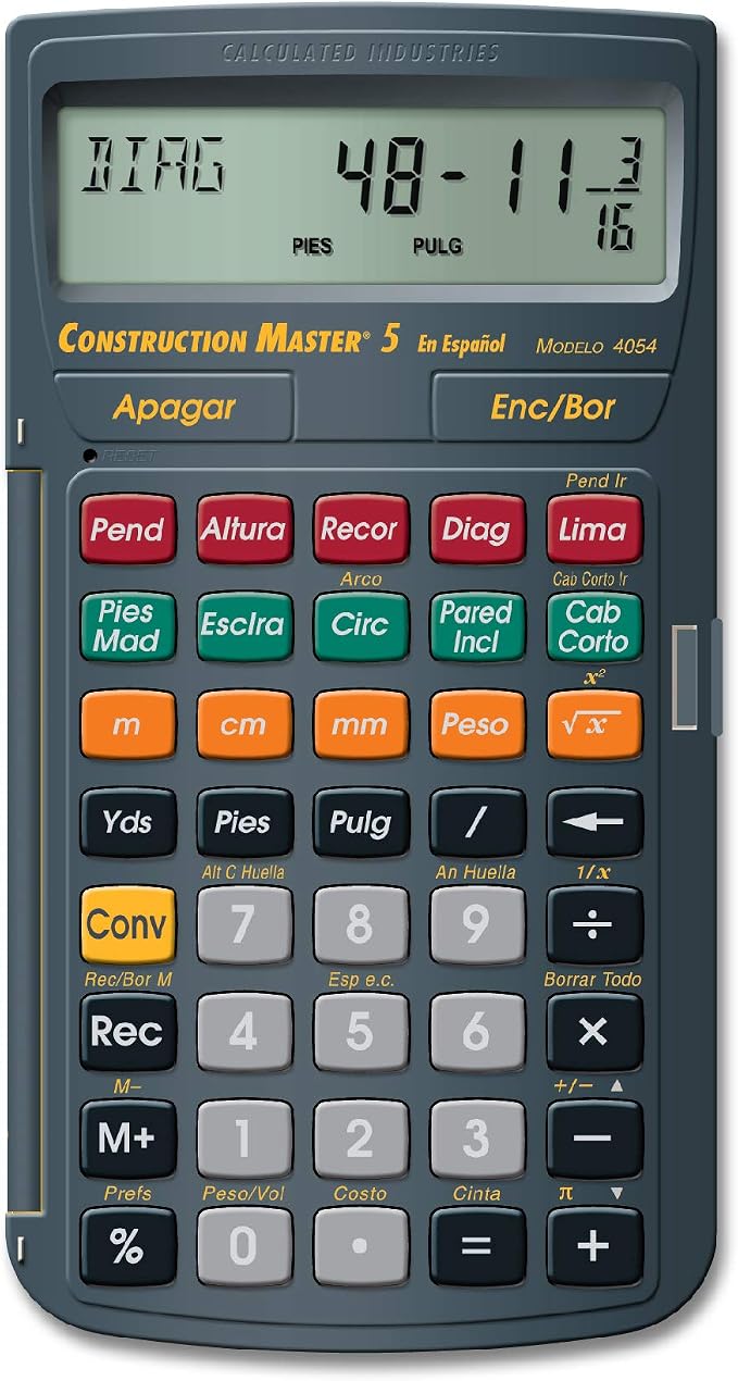 Calculated Industries 4054 Construction Master 5 Calculator | en Español, Feet-Inch-Fraction, For Carpenters, Construction Calculator with all Spanish labeling