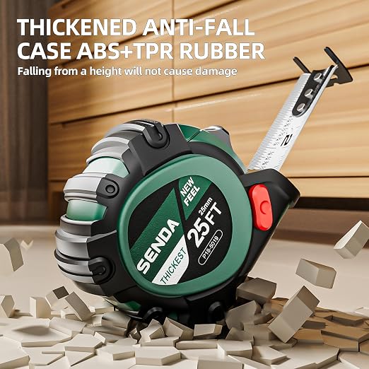 SENDA 4 Pack Tape Measure 25Ft - Heavy Duty Tape Measure with 25mm Wide with Three Stops, High Precision Measuring Tape Retractable Measuring Tape, Rubber for Comfortable Grip, Fraction Markings