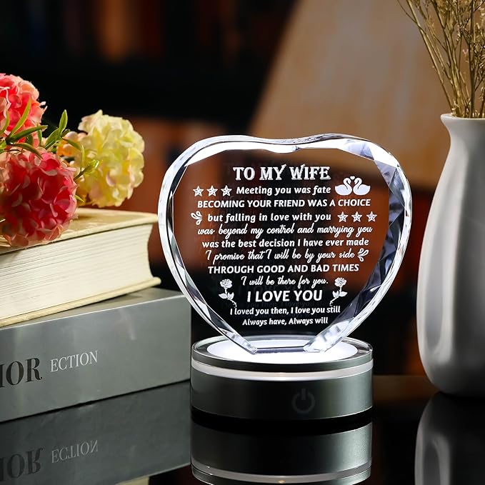 Movdyka Gifts for Wife from Husband Best Birthday for Wife Ideas Crystal Keepsake Great Gifts to My Wife Valentines Day Christmas for My Lovely Wife Glass Plaque Decor