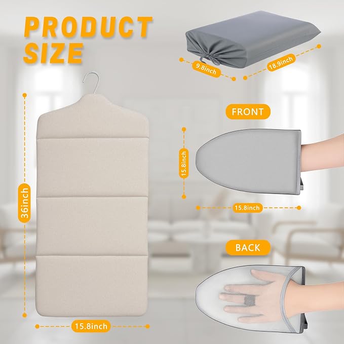 Foldable Steam Board with Ironing Glove and Storage Bag 36" x 16" Foldable Steam Board 360° Rotating Hook for High Pressure Clothes Steaming Standing Steamer for Home and Travel Use