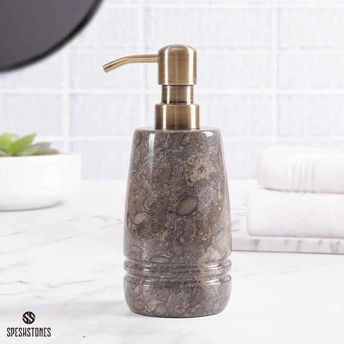 Marble Soap Dispenser 7.5'' Dish Soap Dispenser with Stainless Steel Pump, Refillable Liquid Hand Soap Dispenser with 8.5 Oz Capacity for Kitchen Sink and Bathroom Countertop