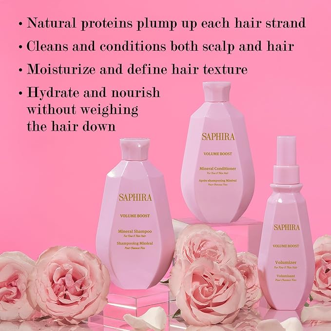 Saphira Volume Boost Shampoo with Dead Sea Minerals – Volumizing Shampoo for Fine & Thin Hair – Lightweight Body & Lift – Sulfate Free Professional Hair Care 8.5oz / 250ml