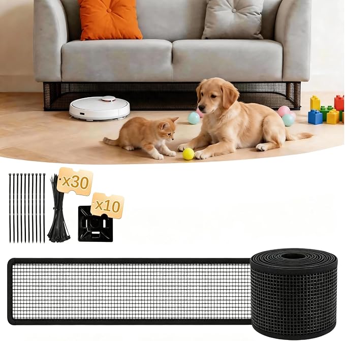 Under Couch Blocker and Bed Blocker for Pets, Toy Blocker with Zip Ties, Furniture Gap Guard to Stop Dogs, Cats and Toys from Rolling Under (Black, 394 × 3.94 Inch)