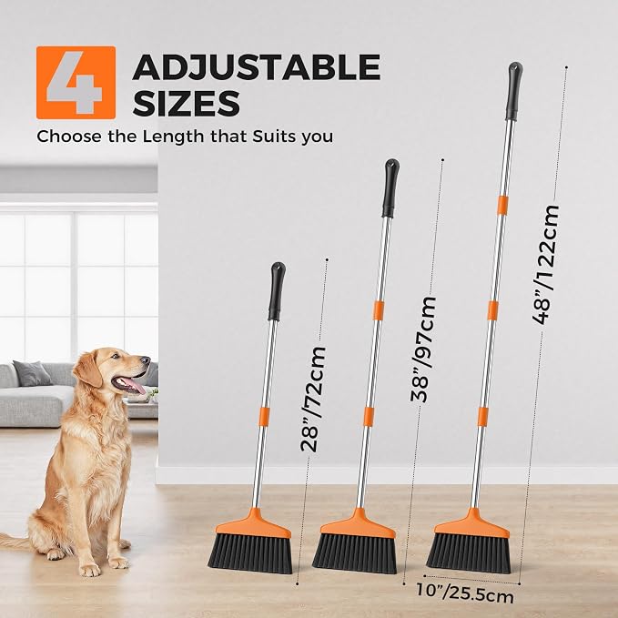 Handy Broom 2 Pack, Indoor/Outdoor Brooms, Duty Kitchen Broom, for Home Garage Kitchen Office Courtyard Lobby Patio Lawn Concrete (2, Orange)