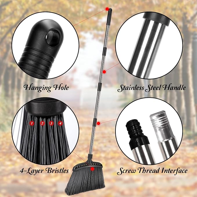 Masthome Spin Mop and Bucket with Wringer Set with 3 Reusable Pads & Heavy Duty Broom with Hard Bristles