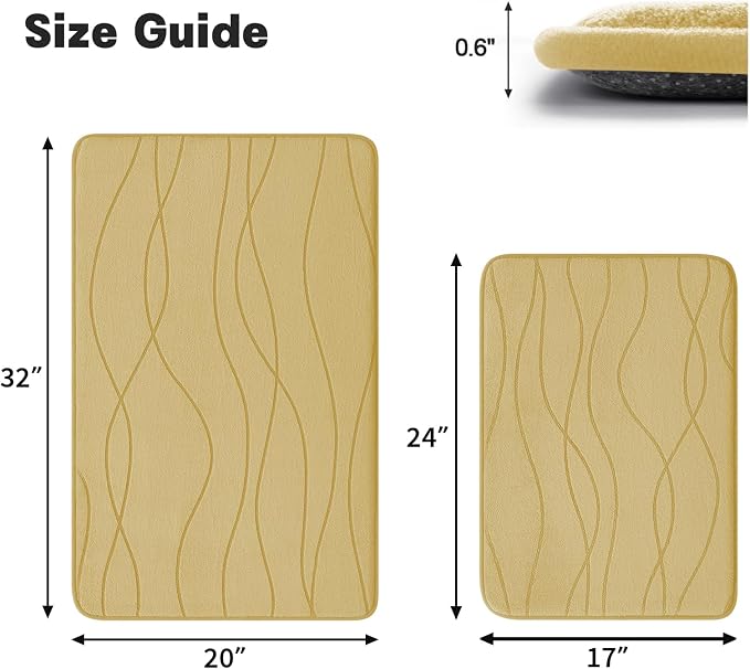 YIHOUSE Bathroom Rugs Set 2 Piece, Memory Foam Bath Mat Beige | 17x24& 20x32, Ultra Soft, Absorbent, Non-Slip, Machine Washable, for Bathroom, Sink and Toilet