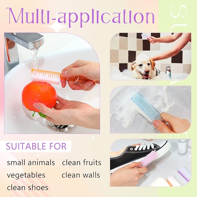 Patelai 200 Pcs Handle Grip Nail Brush Bulk Fingernail Brushes Pedicure Brush for Feet, Toes and Cleaning Fingernail (5 Colors)