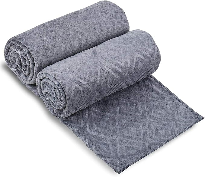 JML Microfiber Bath Towels Set of 2, Grey Diamond, 30" x 60" | Oversized, Soft, Super Absorbent,Fast Drying, Perfect for Shower, Sauna,Gym, Fitness, Yoga