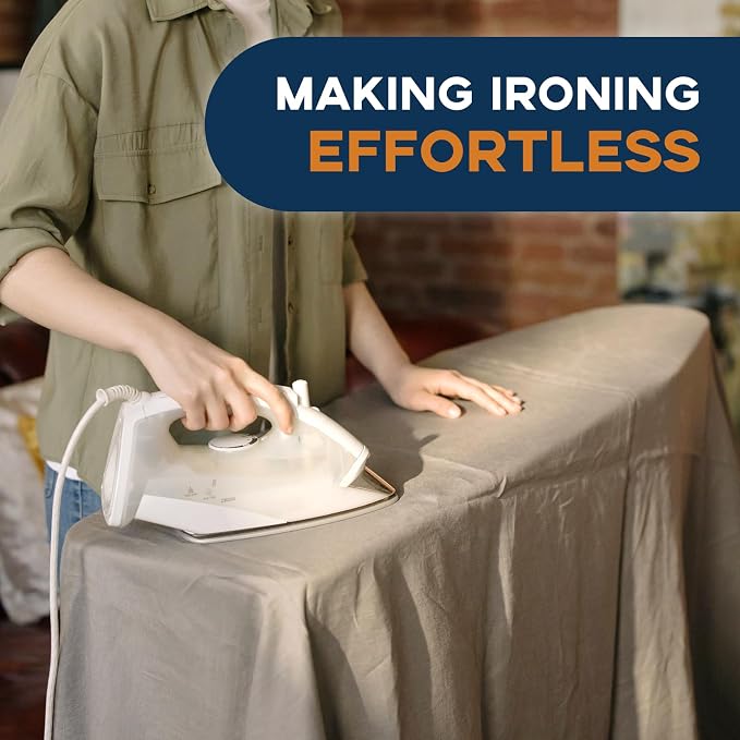 RAINHOL Ironing Board 43x13, Compact Iron Board Full Size with Heavy Duty Iron Rest, Thick Padded Cover, Adjustable Height, Sturdy Lightweight Steel Legs, Black