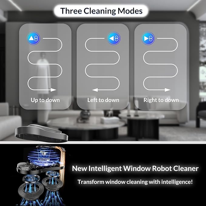 Smart Winbot,Window Cleaning Robot with Dual Water Spray, Automatic Window Cleaner Robot for Windows/Tiles/Glass Door,3000Pa Suction Power, Edge Detection Technology,APP&Remote Control Washer