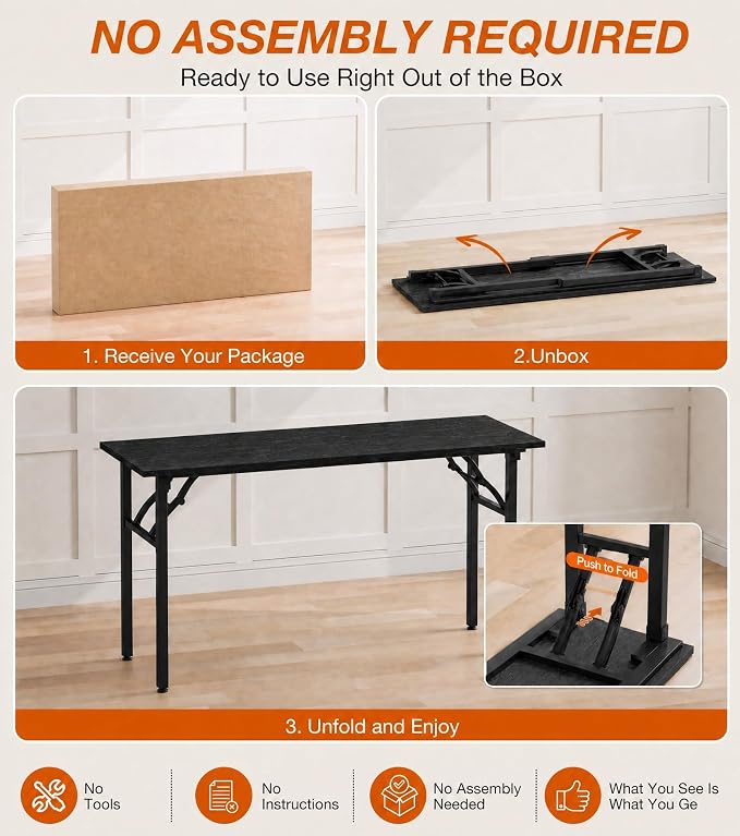 XBurmo Folding Desk Foldable Table, No Assembly 55.1" Foldable Desk Space-Saving Workstation for Small Space, Computer Table, Flat Storage for Home Office, Bedroom, Dorm, Study Room, Dark Oak