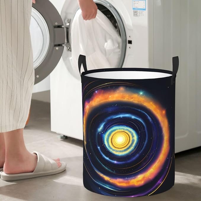 Space Spiral Cosmic Energy Large Foldable Laundry Basket Hamper,Storage Basket Bin With Handles,For Bathroom,College
