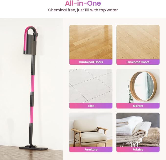 Schenley 19-in-1 Steam Mop Dual-Rod Design with Detachable Handheld Steamer for Walls, Grouts, Hard Floors, Tiles, includes Multi-purpose Accessories, Washable Microfiber Pads and Disposable Pads