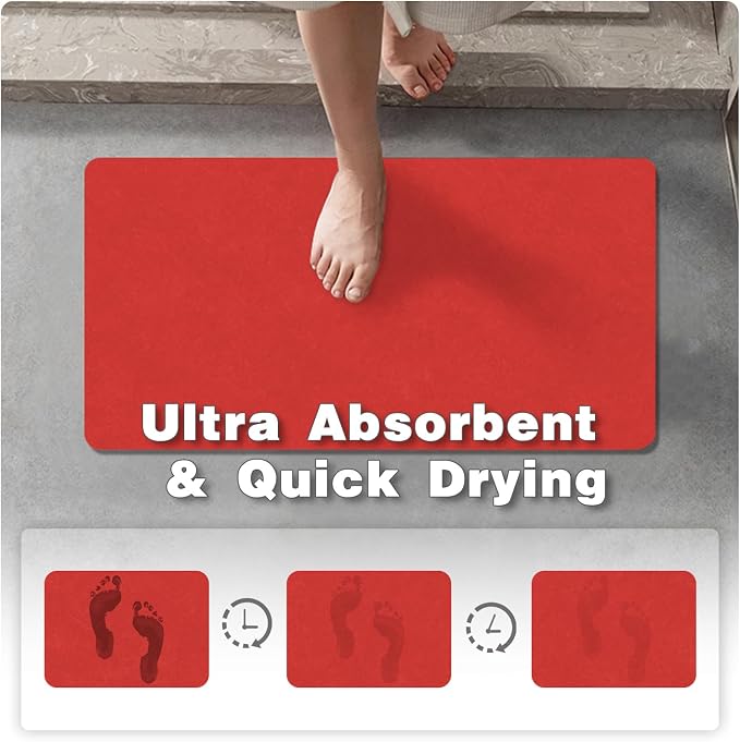 TYUU Bath Mat, Bathroom Rugs Non Slip Washable Thin Absorbent Quick Dry Bath Mat Fits Under Door Bathroom Floor Mat Perfect for Bath, Shower, or Sink 20"x48" Red