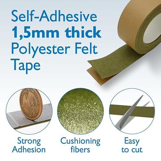 FindTape Polyester 1.5mm Felt Tape – 2 in. x 50 ft. Felt Strips with Adhesive Backing and Furniture Strips, Great for Arts and Crafts, Classrooms, and Protecting Furniture (Olive Drab)
