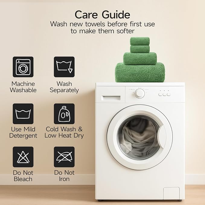 REDKISS Ultra-Plush Bath Towel Set, 900GSM Premium Thick Cotton for Bathroom & Spa, Super Absorbent Quick-Dry Bath Sheets with No Shedding (4-Piece Set for Adults, Luxury Hotel & Home Use)-Grass Green
