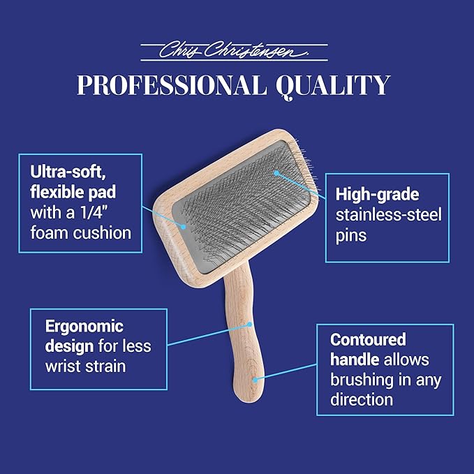 Chris Christensen Mark III Slicker Brush for Dogs, 12mm Pins, Groom Like a Pro, Handcrafted Lightweight Beechwood Ergonomic Handle, Stainless Steel Pins, A5III Medium. Made in Germany.