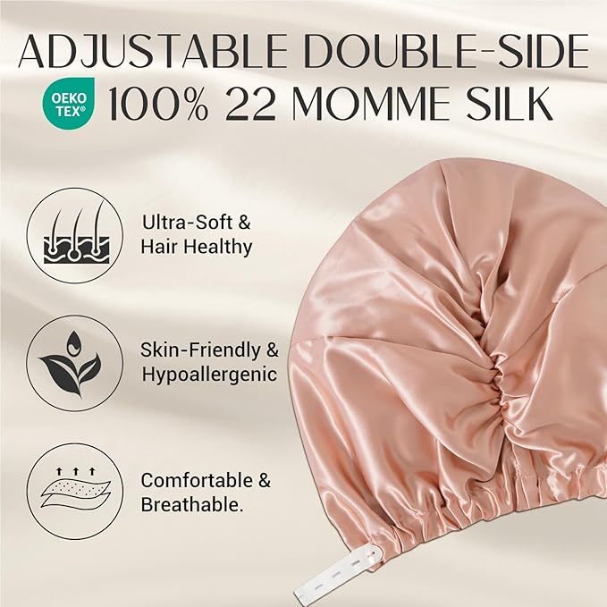 ZIMASILK 22Momme 100% Mulberry Silk Sleep Cap for Women Hair Care, Adjustable Silk Hair Wrap for Hair Protection, That Reduces Falling off (1Pc, Blush Pink)