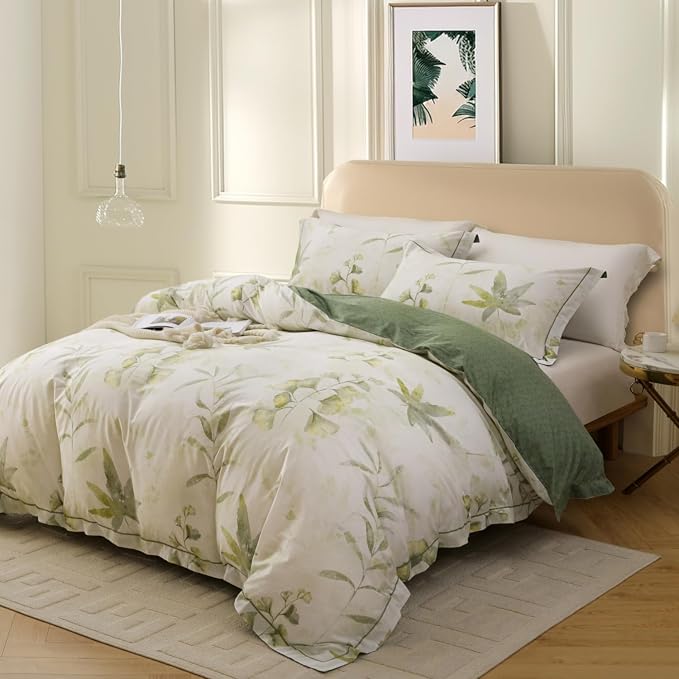 OAITE Duvet Cover Set Twin Size Floral Pattern 500 Thread Count Ultra Soft 100% Cotton Duvet Cover Sets 3-PC, Breathable Duvet Cover with Zipper Closure & Corner Ties