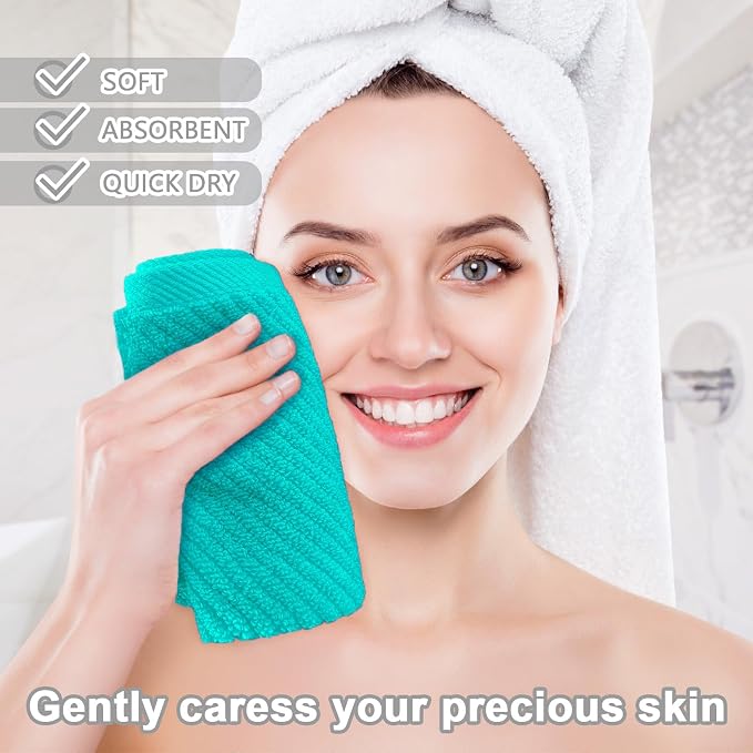 VOOVA & MOVAS Washcloths 6PC, 100% Cotton, 13x13 in, Turquoise | Thick, Quick Dry, Soft, Absorbent, Luxury Towels For Face, Fluffy Wash Cloths, Towel Gift Set