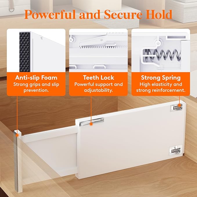 Lifewit 16 Pack 6" High Drawer Dividers 34-56cm/13.5-22" Adjustable Drawer Organizer for Clothes/Utensils, Expandable Drawer Separator in Dresser/Kitchen/Bedroom/Office Organization & Storage White