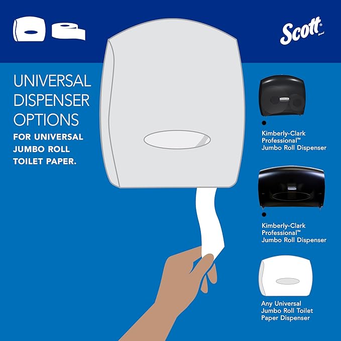 Scott Professional High-Capacity Jumbo Roll Toilet Paper, Bulk (07805), 2-Ply, Septic Safe, White, Non-Perforated (12 Rolls at 1,000' Each, 12,000'/Case)