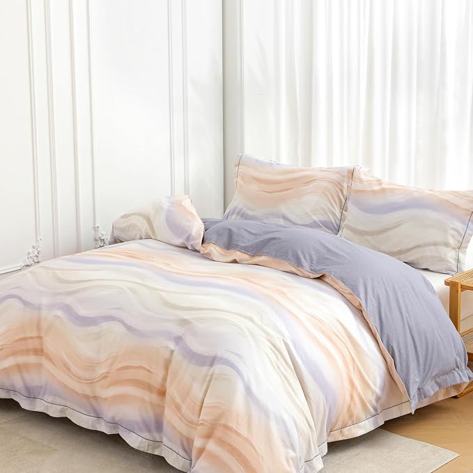 OAITE Duvet Cover Set King Size Floral Pattern Ultra Soft 100% Cotton Duvet Cover Sets 3-PC, Breathable Duvet Cover with Zipper Closure & Corner Ties(2 Pillow Shams,1 Duvet Cover)