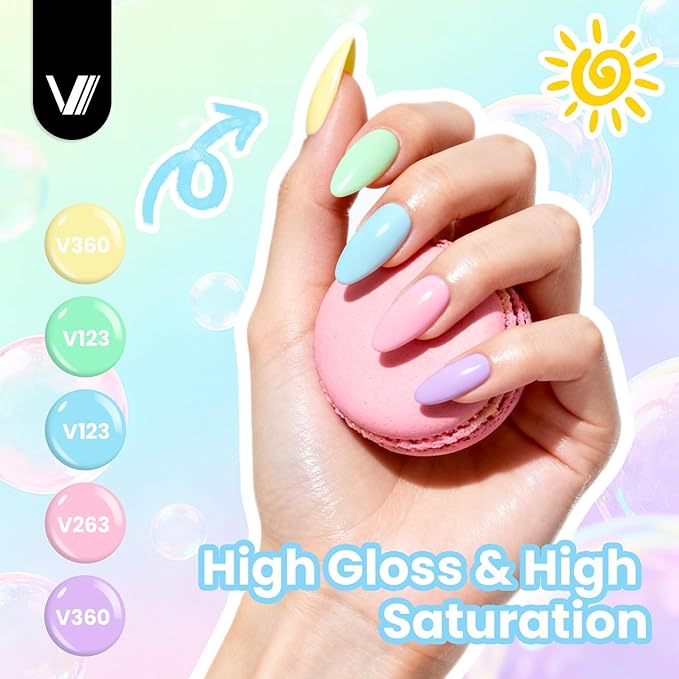 VANREESA 24 Pcs Pastel Gel Nail Polish Set -Spring Trendy Colors Gel Polish with Base Coat & 4 Effects of Top Coat Pink Orange Yellow Green Blue Purple Gel Polish Set Nail Kit Gifts for Women Girls