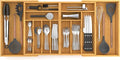 Suli Large Silverware Drawer Organizer, Adjustable Kitchen Flatware for Forks Knives and Spoons, Bamboo Cutlery Utensil Holder, Expandable from 22in-37in, Natural Bamboo