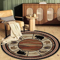 Bear Cabin Round Area Rug for Laundry Room Rustic Lodge Circle Carpets Guest Room Decor Soft Vintage Wildlife Style Throw Rugs 4ft