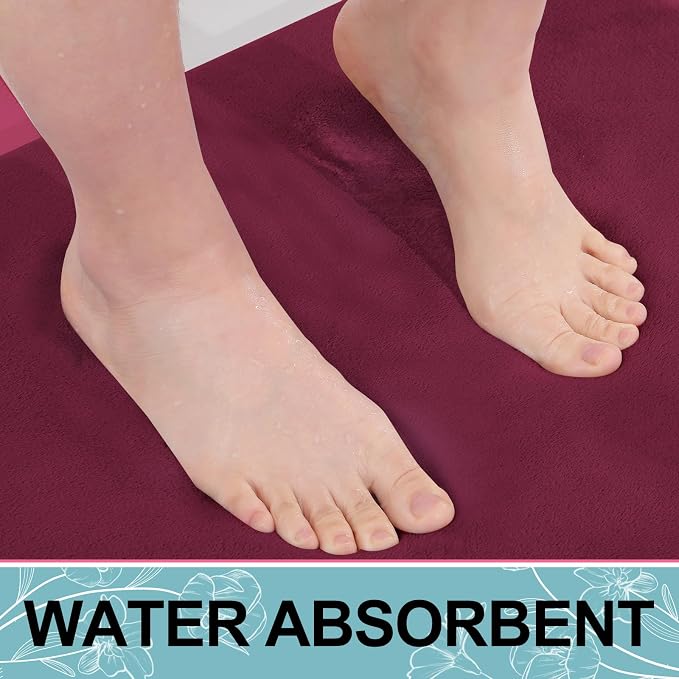 Smiry Memory Foam Bath Mat 59x24, Extra Soft and Absorbent Bathroom Mats, Non Slip Washable Carpet for Floor, Shower and Tub, Burgundy