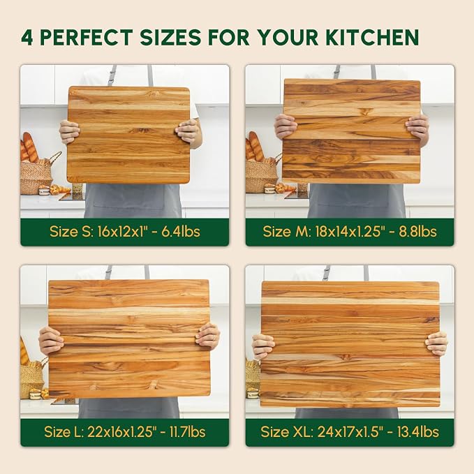 Large Teak Wood Cutting Board with Hand Grip (22x16x1.25", L) | Large wooden cutting boards for kitchen, wood chopping board, butcher block, charcuterie board for serving. Gift box included