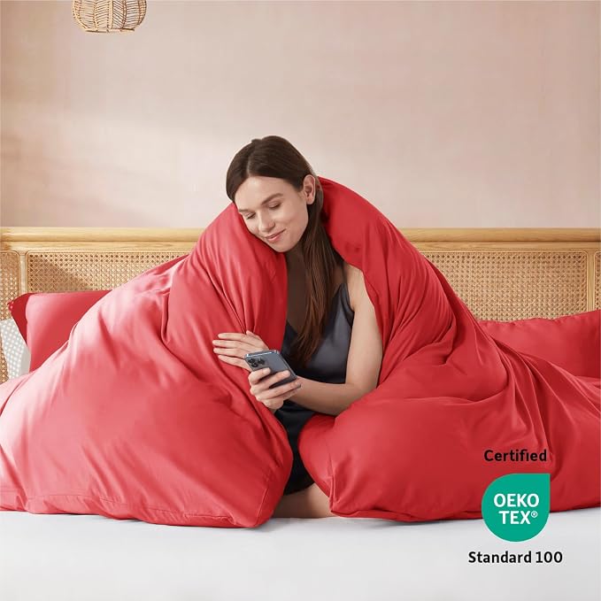 Nestl Red Duvet Cover King Size - Soft Double Brushed King Duvet Cover Set, 3 Piece, with Button Closure, 1 Duvet Cover 104x90 inches and 2 Pillow Shams