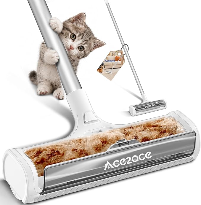 ACE2ACE A3 Pro Carpet Roller for Pet Hair, Carpet Pet Hair Removal Tool | Reusable Large Lint Rollers, 5 Feet Long Handle No Bending No Kneeling, Cat Dog Hair Remover for Carpet, Rugs, Mats, Gray